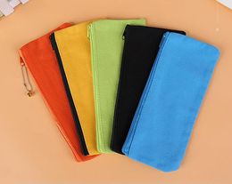 Canvas Pencil bags Plain Zipper stationery cases clutch Organizer Bag coin purses Gift Storage Pouch Kids purse wallets de357