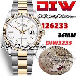 DIWF diw126233 SA3235 Automatic Mens Watch 36MM Two Tone Yellow Gold Fluted Bezel White Dial Stick Markers 904L Oystersteel Bracelet Super Edition eternity Watches