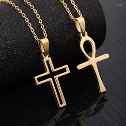 Pendant Necklaces Fashion Simple Cross Necklace Stainless Steel Gold Color Long Chain For Women Men Religious Jewelry Gifts 2022Pendant Sidn