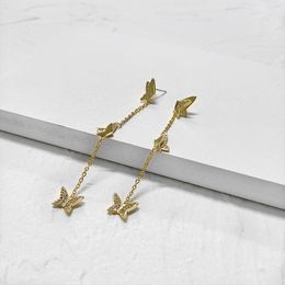 Dangle & Chandelier Peri'sBox Gold Colour Triple Butterfly Earrings Drops CZ Stone Tassel Geometric For Women Minimalist Brass 2022Dangle