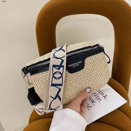 HBP Crossbody Bag Stylish Knitted Straw Waist s for Women Trendy Woven Fanny Pack Female Packing Wide Band Chest 2022 Trend 220727