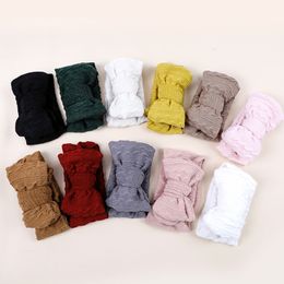 Cable Knit Knotbow Baby Headband Newborn Double Layer Cotton Headbands Infant Solid Colour Kid