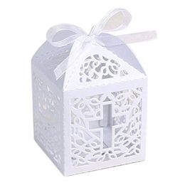 2550Pcs Cross Candy Box Laser Cut Sweets Gift Favour Boxes With Ribbon Party Decoration Wedding Gifts For Guests Favours 220707