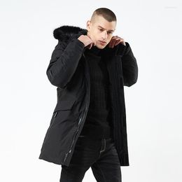 long winter parkas UK - Men's Down & Parkas Winter Long Warm Bio Fur Hat Jacket Coat Men Brand Casual Hooded Thick Outwear Trench Me Luci22