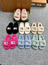 More colour flat slide winter wool sandals slippers for women Designer beach flip flops slipper with box size 35-41