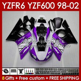 Body Kit For YAMAHA YZF R6 R 6 98-02 YZFR6 98 99 00 01 02 Bodywork 145No.100 YZF 600 CC YZF-600 Frame YZF-R6 YZF600 600CC 1998 1999 2000 2001 2002 ABS Fairings purple white blk