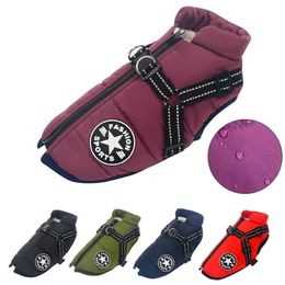 Large Pet Dog Jacket With Harness Winter Warm Dog Clothes For Labrador Waterproof Big Dog Coats Chihuahua French Bulldog Outfits 201102