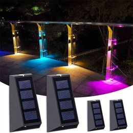 Solar Wall Lamps Outdoor Fence Lighting Led Waterproof Solar Stair Lighting Up And Down Color Changing Exterior Patio Lights J220531