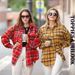 Toppies vintage plaid shirt jackets women oversized shirts ladies tops plus size clothing fall 201201