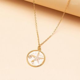 Bohemian Starfish Pearl Shell Round Pendant Necklace Charming Women's Gold Colour Clavicle Chain Creative Beach Party Accessories1