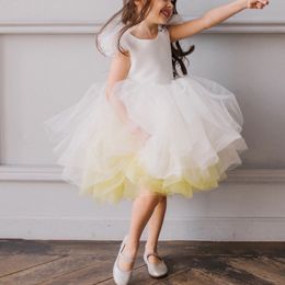 2022 New Fashion Stage Wear Toddler Girls White Dress Sleeveless Backless Gowns Birthday Party Dance Tutu Dresses