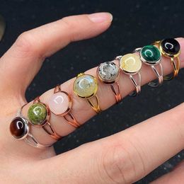 Bohemian Simple Jewelry Natural Healing Crystal Stone Ring for Women Charm Birthday Party Rings Adjustable silver gold rose metal 10mm 12mm