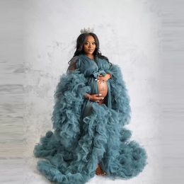 Ruffles Navy Evening Dresses Robe for Poshoot Puffy Prom Dress African Maternity Gowns