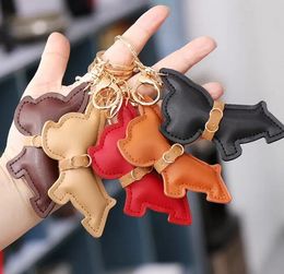 French Dog Car Key Chains Buckle Puppy Bulldog Pendant Keychains Rings Holder PU Leather Animal Charms Cartoon Mens Jewellery Accessories for Women Bag Keyrings