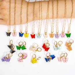 Earrings & Necklace Fashion Jewelry Set Colorful Butterfly Crystal Rhinestone Zircon Gold Color Earring SetEarrings
