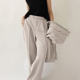 OOTN Office Lady Pleated Wide Leg Pants For Women Solid Button Floor Length Female Fashion High Waist Trousers Summer 220726