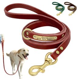 Personalized Leather Dog Leash Custom Engraved Pet Walking Leashes Soft Lead Rope With ID Tag Name Plate Supplies Y200917