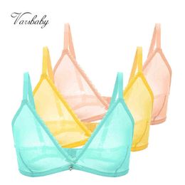 Varsbaby Sexy French Ultra-Thin Mesh Lingerie Lemon Yellow Mint Green Underwear Summer Breathable Bra Combination 3 PCS /Lot T220726