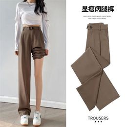 Khaki Black Straight Pants for Women High Waist Loose Casual Long Office Lady All Match Full Length Trousers Clothing 220726