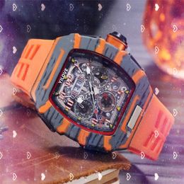 Mens Quartz Imported Movement Watch 43MM Waterproof Designer Multi-function Clock Black Red Rubber Strap Sports Style Luminous Layer Calendar Wristwatches