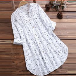 Women s shirt V neck pleated floral print long sleeve casual Dress 220613