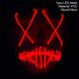 LED Face Mask Purge Mask Glow In Dark Funny Mask Cosplay Party Costume Bachelorette Halloween Decor Masque Masquerade Party T200907