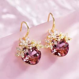 High Grade Purple Crystal Zircon Flower Dangle Earrings For Women Vintage Party Jewellery