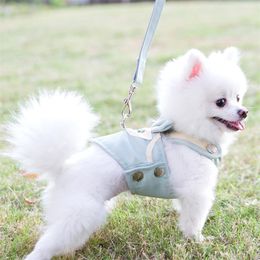 Cute Pet Dog Harness Leash Set Pet Chest Strap Breathable Dog Leash Walking Rope For Small Dogs Pomeranian Pet Vest Harness Rope 201102