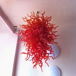 Modern Red Pendant Lamp Hotel Home Art Decoration Handicraft Blwon Glass Chandelier Lighting 24 by 44 Inches