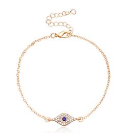 Blue Eye Crystal Anklets 14K Gold Silver Plated Ankle Bracelet White Cubic Zirconia Foot Chain Evil Eye Jewelry