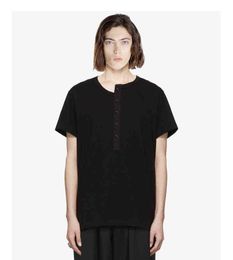 Black open collar buttoned T-shirt irregular structure simple drop shoulders loose original designer male L220704