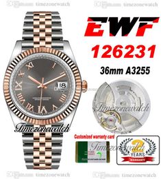 EWF 36 126233 A3235 Automatic Mens Watch Two Tone Rose Gold Grey Roman Diamonds Dial 904L JubileeSteel Bracelet With Same Serial Card Super Edition Timezonewatch R07