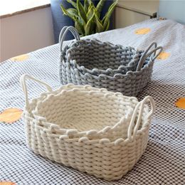 Storage Basket Rope Woven Desktop Cosmetic Organiser Foldable Sundries Basket with Handle Toys Storage Box CX220413