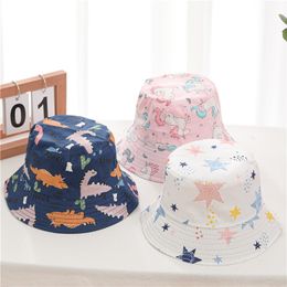 10 Colors Summer Children Unicorn Bucket Hat Child Sun Hats Kids Cartoon Animal Dinosaurs Stars Print Fisherman Cap Outdoor Beach Caps M4077