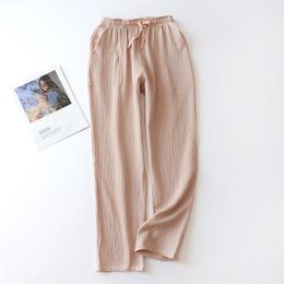 New Solid Color Couple Sleep Pants Crepe Cloth Loose Homewear Spring Summer Autumn Comfortable and Breathable Pantalon Pyjama T200429