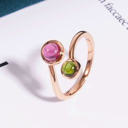 Natural tourmaline ring female fashion light luxury design S925 Sterling Silver gold-plated inlaid gem Seiko ins style versatile