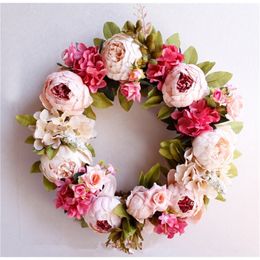 Wedding Door Wreath Artifical Florals Peony Spring Summer Christmas Wreathes Decorations for Home Peonies Farmhouse Decor T200331