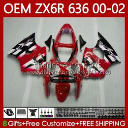 OEM Body Kit For KAWASAKI NINJA ZX-6R ZX-636 ZX-600 ZX 6R 600 CC 6 R ZX6R Red white blk 00 01 02 133No.215 ZX 636 600CC ZX636 2000 2001 2002 ZX600 2000-2002 Injection Fairing