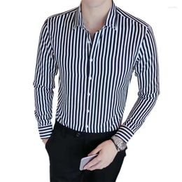 Men's Dress Shirts Slim For Men 2022 Long Sleeve Casual Business Buttons Turn Down Collar Striped Male Shirt Top M-4XL Blouse HommeMen's Ver