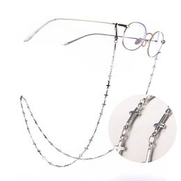 Stainless Steel Cross Sunglasses Chain Reading Glasses Strap Gothic Eyewear Cord Eyeglass Neck Rope Gift for Women Men 220615