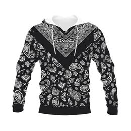 Autumn/winter New 3D Bandana Red Paisley Print Hoodie European and American Men's Loose Pullover Hoodie 001