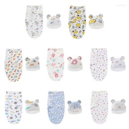 Clothing Sets 2 Pcs/ Set Baby Muslin Swaddle Blanket Bear Ear Sleeping Hat Boys Girl SoftClothing