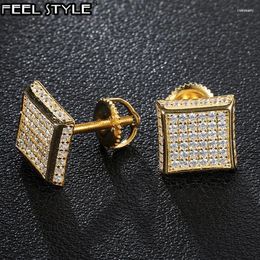 Stud Zircon Square Bling Iced Out Micro Full Paved Rhinestone Earring Gold Copper Earrings For Men Hip HOP JewelryStud Dale22 Farl22