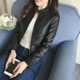 FTLZZ Spring Faux Leather Jacket Women Slim Vintage Black Soft Motorcycle Short Jackets Lady Bomber Coat Outwear 220815