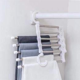 5 in 1 Magic Trouser Rack Hangers Stainless Steel Folding Pant Rack Tie Hanger Shelves Bedroom Closet Organiser Wardrobe Storage 220815