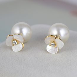 Luxury Sweet Flower Designer Stud Earrings Charm Stainless Steel Brand Style Big Pearl Double Side Crystal Rose Ear Rings Earings Earring Jewellery