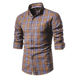 New Spring 100% Cotton Men Shirt Long Sleeve Plaid Social Shirt Men Slim Fit High Quality Social Business Mens Dress Shirts
