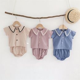 MILANCEL summer baby boy clothing preppy style infant girls clothes cotton tee and bloomer baby set LJ201223