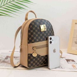 School Bags Pu Women's Backpack Temperament Simple Printing Stitching Plaid 220802