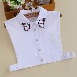Bow Ties Women Sweater Shirt Blouse Tops Detachable False Collar Cardigan Button Embroidery Butterfly Flower Cotton Fake Fier22